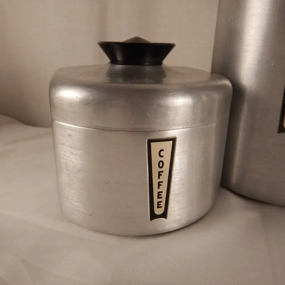 Kromex Aluminum Canisters Set of 4 Coffee Tea Sugar Flour MCM Retro